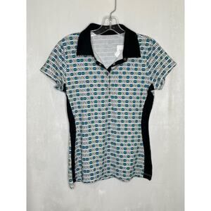 Ep sport golf fast track black white green blue multi short sleeve polo womens S